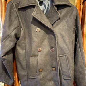 Stussy Vintage Navy Wool Double Breasted Peacoat